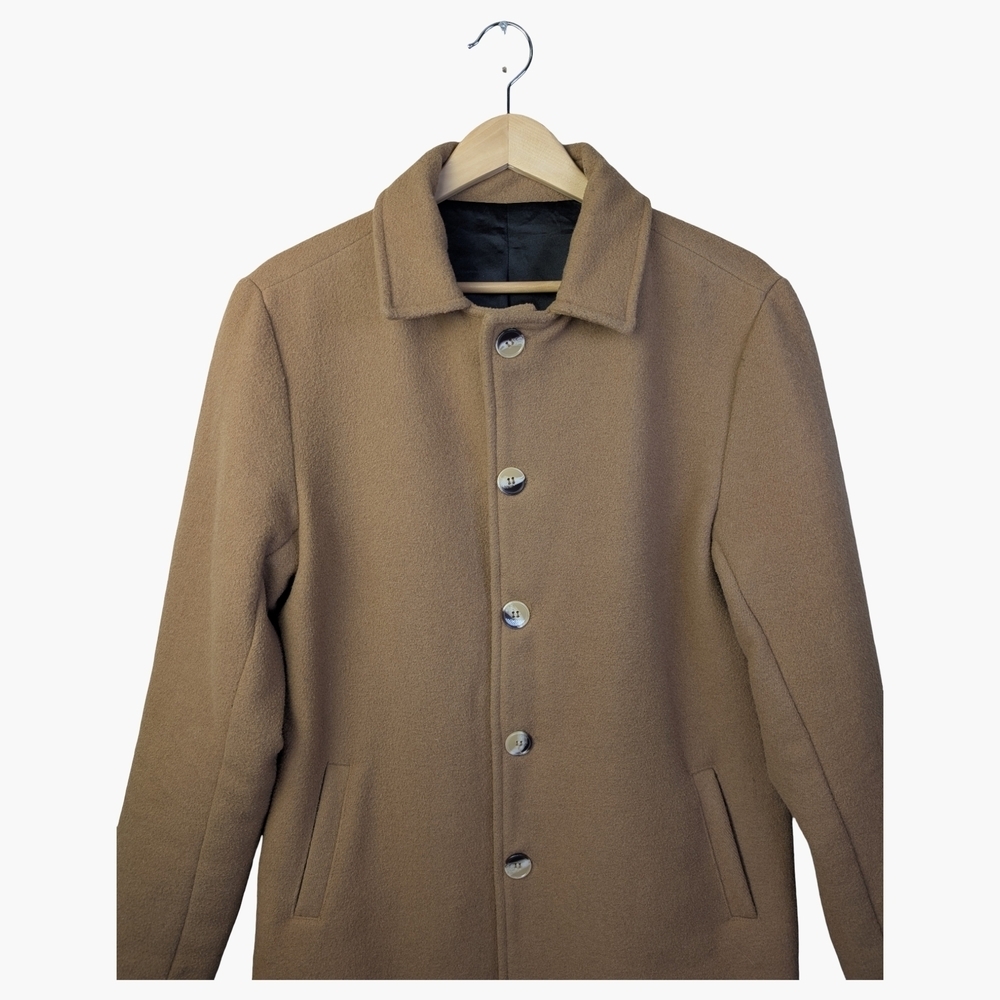 American Apparel Y2K Camel Wool Blend Minimalist Coat | Men's S Women's M - Picture 2 of 7